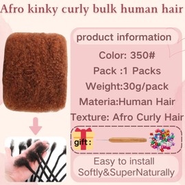 Afro Kinkys Bulk Human Hair for Dreadlock Extensions,Repair Locs, Twists and Braids, 1 Packs 30 Gram100% Human Hair Afro Kinky Bulk Can be Dyed and Bleached (Ginger, 8inch)