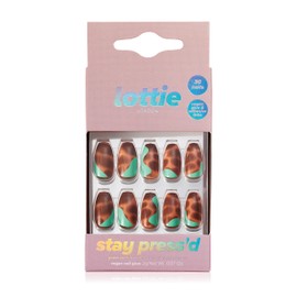 Lottie London Stay Press'd Press on Nail Set Tortoiseshell Twist, Brown & Green, 30 False Nails