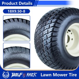 18x9.50-8 Lawn Mower Tire and Wheel Assembly,18x9.50-8 Riding Lawn Mower Tire with Rim, 4 Lug 8”x 7” Wheel, 2.52 Central Hole, 4Ply,1040lbs, Set of 2