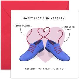 Old English Co. 13th Wedding Anniversary Card for Husband and Wife - Cute Funny Lace Anniversary Greeting Card for Spouse - Married for 13 Years Card | Blank Inside & Envelope Included