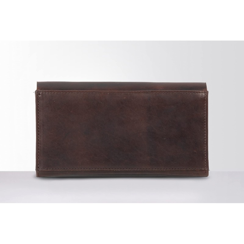 Holzrichter Berlin Women's Wallet (M) Elegant Button Leather Purse Brown