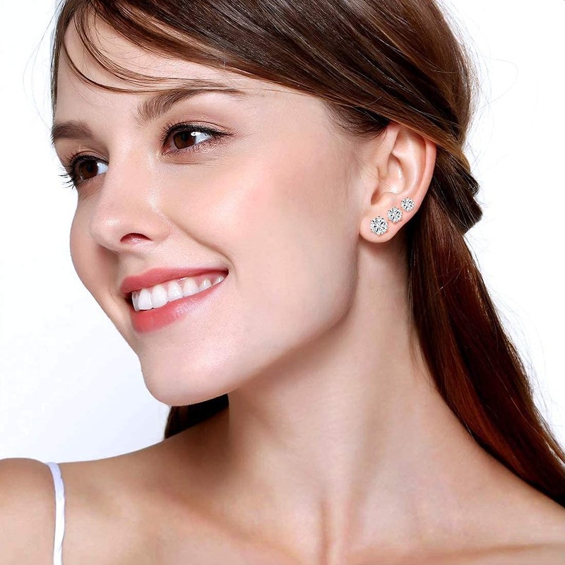 6 Pairs Rose Gold Plated Stud Earrings Set,Hypoallergenic Cubic Zirconia
