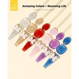 BURANO Poly Extension Gel Nail Kit, 6 Bottles Purple Blue Gold Red Glitter Nail Poly Nails Gel Set for Nail Salon DIY Home Beginners Use