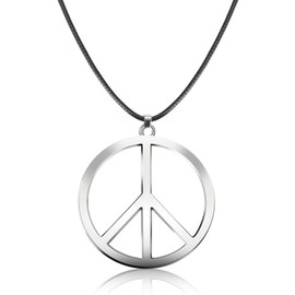 Tatuo 1 Piece Metal Peace Sign Pendant 1960s 1970s Hippie Party Accessories Necklace (Silver)