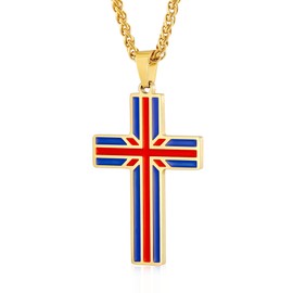 Rajputana Mens Cross Necklace United Kingdom Flag Necklaces for Men Enamel UK Union Flag Stainless Steel Chain Cross Necklace for Boys Men Patriotic Jewelry Gifts