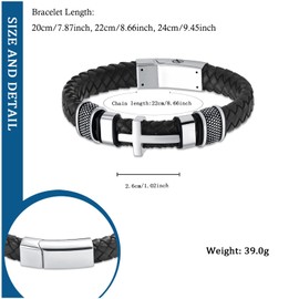 constantlife Cross Cremation Bracelet for Ashes Stainless Steel Urn Memorial Jewelry Braided Leather Wristband Bangle Faith Religious Christian Keepsake for Men Women (Silver-24cm)