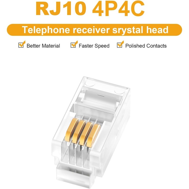 TECHZOCO RJ10 Plug, Modular Telephone Connector, 4P4C Plug, Telephone Adapter,