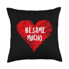 Bésame Mucho Español Kiss Me A Lot Spanish V-Day Bésame Mucho Feliz Día de San Valentín Kiss Valentine's Day Throw Pillow, 18x18, Multicolor