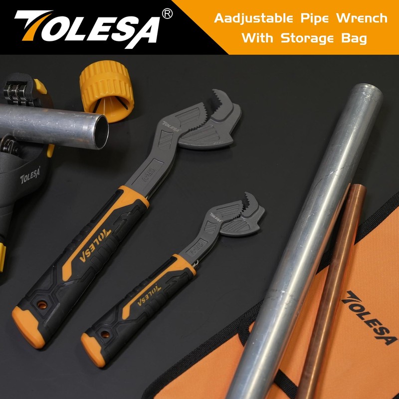 TOLESA Universal CR-V Pipe Vise Wrenches Self Adjusting with Wide