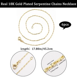 Beebeecraft 6Pcs 45CM 17.8 Inch Serpentine Chains 18k Gold Plated Fine Cable Curb End Necklace Chains Bulk with Lobster Clasps for Jewelry Making