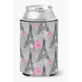 Caroline's Treasures BB7503CC Watercolor Pink Flowers Eiffel Tower Can or Bottle Hugger Cooler Washable Drink Sleeve Collapsible Beverage Insulated Holder, Can Hugger, Multicolor
