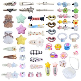 Hair Accessories Set, Hair Accessories Gifts Designed for Girls, 53 pcs of Unique Cute Hair Clips and Hair Ties, Hair Accessories Box with Makeup Mirror and Stickers