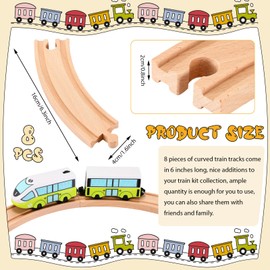 Liliful Pack of 8 Wood Train Track Expansion Packs Compatible with Most Train Tracks(6.3 x 1.57 x 0.63 Inch,Curved)