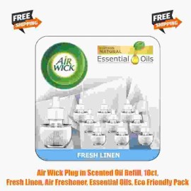 Air Wick Plug in Scented Oil Refill, 10ct, Fresh Linen, Air Freshener, Essential