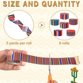MLURCU Mexican Serape Ribbon Fiesta Ribbon 6 Rolls Rainbow Striped Ribbon Mexicano para Fiesta Colorful Grosgrain Ribbon for Gift Wrapping Mexican Party Decorations Mexican Costume Sewing Supplies