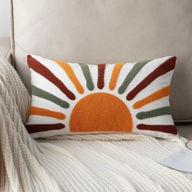FAVDEC Embroidered Bohemian Style Sun Decorative Throw Pillow Cover, Lumbar Boho Sun Pillow Cover 12 Inches x 20 Inches Cover Only