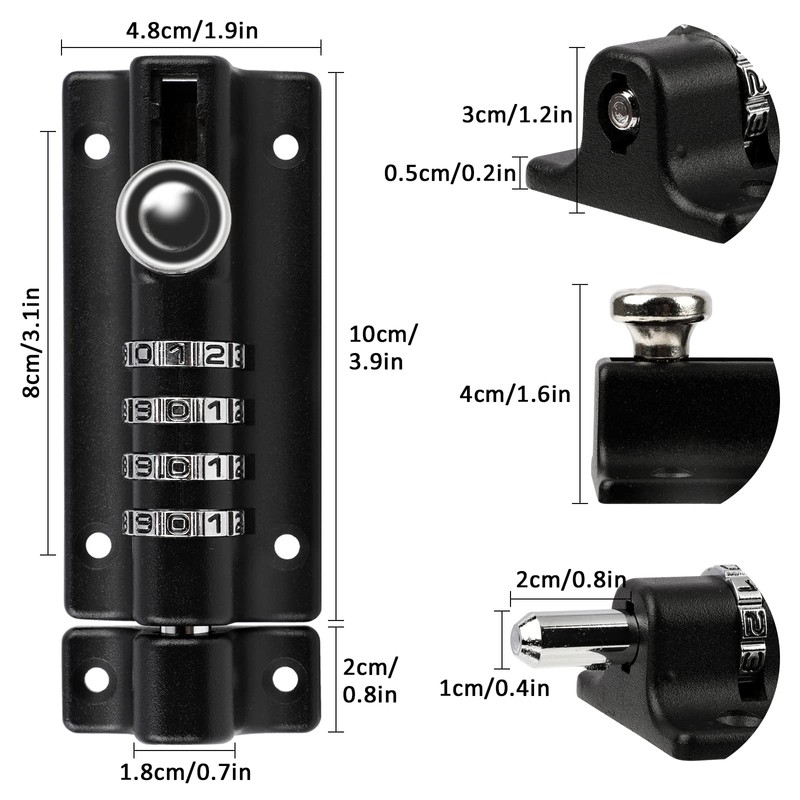 Combination Locking Bolt, ProChosen 4 Digit Sliding Lockable Padbolt Heavy
