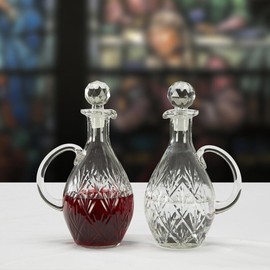 Glass Cruet Set, Dispenser for Holy Water and Wine, Catholic Church Supplies, 4 x 9 Inches, Holds 20 Ounces (Set of 2)