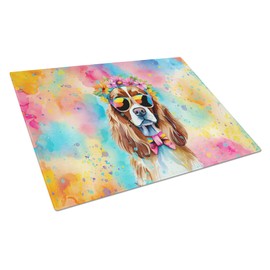 Caroline's Treasures DAC2486LCB Cavalier Spaniel Hippie Dawg Glass Cutting Board Large Decorative Tempered Glass Kitchen Cutting and Serving Board Large Size Chopping Board