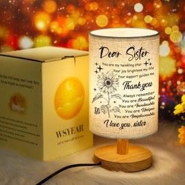 WSYEAR Sister Gifts for Women,Sister Birthday Gifts from Sister, Gifts for Sister Table Lamp with Wooden Stand Anniversary Wedding Birthday Gifts for Sisters