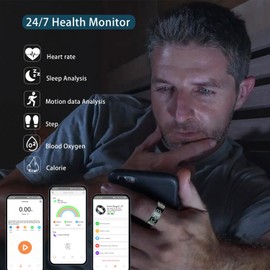 PXOEH AI Smart Ring,Fitness Tracker for Men Women,Heart Rate, Oxygen, Blood Pressure, Sleep Monitors.Women's Health Tracker. No app Subscription fee.LED Display,Comfortable and Wearable (Black 10#)