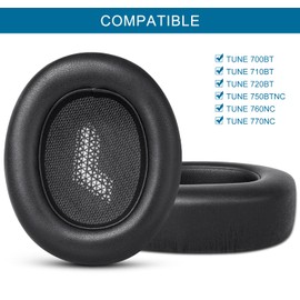 almohadillas para orejas de repuesto para auriculares JBL Tune 700BT /710BT /720BT /750BT/750BTNC/760NC/770NC, almohadillas para orejas con piel más suave, espuma de aislamiento de ruido, color negro