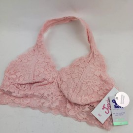 Justice Size Bralette Girls Pink Lace Padded Halter Bra Removable Pads Size 32