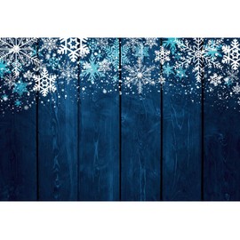 Haoyiyi 5x3ft Winter Snow Photography Backdrop White Crystal Snowflakes Navy Blue Wooden Textured Plank Wall Background Photo for Winter Festival Xmas Decoration Baby Children Photo Shoot Props