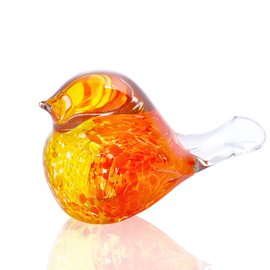 QFkris 7inch Blown Glass Bird Figurine Collectibles Handcrafted Bird Paper Weight Glass Art Animal Sculpture Home Decoration Tabletop Centerpiece