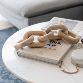 PEAKOLY Book Shelf Decor Items - Acacia Wood Chain Link Decor, Coffee Table Accessories, Bookshelf Decors, Sculpture for Shelves, Wooden Decorative Objects, Link Ornament, Living Room Accents