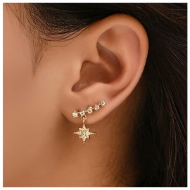 Cimenexe Bohemian CZ Northstar Dangle Earrings Gold Star Ear Climber Earrings Triple Star Ear Crawler Earring Retro Heavenly Earrings Jewellery for Women and Girls