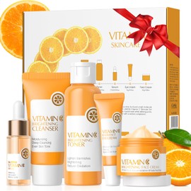 Vitamin C Skincare Set, 5PCS Face Care Kits With Niacinamide & Hyaluronic Acid for Glowing, Hydrated & Smooth Skin, Christmas Birthday Gift for Women Teenage Girls Friend Wife, Travel Sized
