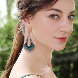 Boho Chic Handmade Hollow Shield Shape with Hammered Drop Earrings for Women Vintage Statement Antique Ethnic Earrings (Ancient Rose Gold)