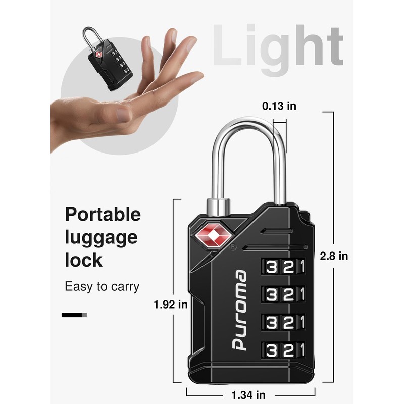 Puroma TSA Approved Travel Luggage Locks, 2 Pack Black 4