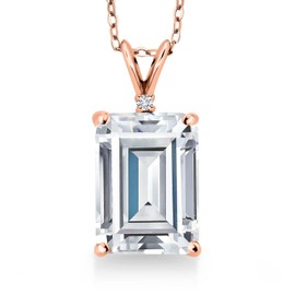 Gem Stone King 925 Sterling Silver CZ Simulated Diamond Pendant Necklace For Women (13.12 Cttw, Emerald Cut 14X10MM, with 18 Inch Chain), metal,gemstone, Cubic Zirconia
