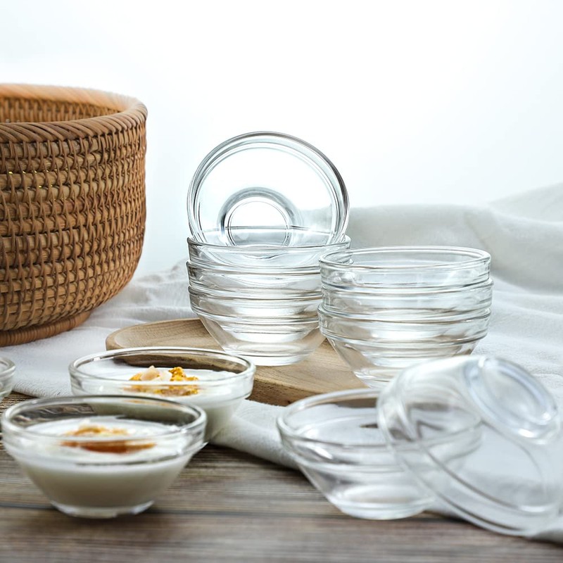 Sizikato 12pcs Clear Glass Sauce Dip Bowls, 3-Inch Soy Sauce