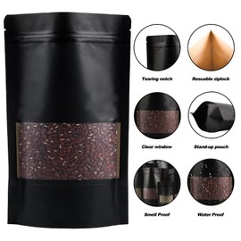 100 Pack Bags, Resealable Bags with Clear Window, Stand-up Bags for Sealing Storage, Scratch Resistant Hand Storage Bags. (Black, 7×10 Inch)