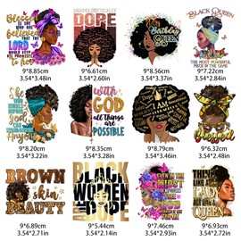 12pcs Iron On Patches Decals for Clothing T-Shirt Heat Press Decal Design Black Women Heat Transfer Sticker Decoration Applique