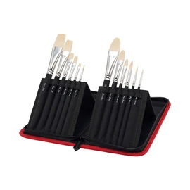 Creative Mark Powercryl Ultimate Acrylic Paint Brushes Set of 12 - Short Handle Artist Paint Brushes with Zippered Easel Carrying Case - Assorted Round, Bright, Flat and Filbert
