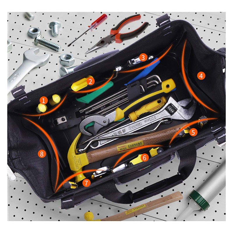 Tool Bag, Heavy Duty Tools Storage Bag with Wide Open