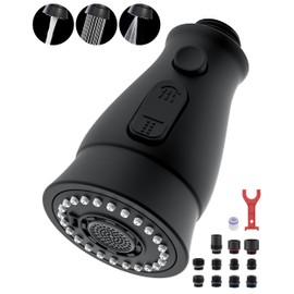 Pull Down Spray Head Replacement for Kitchen Faucet, 3 Modes Kitchen Sink Faucet Sprayer Head Nozzle Spout with 11 Adapters, Matte Black