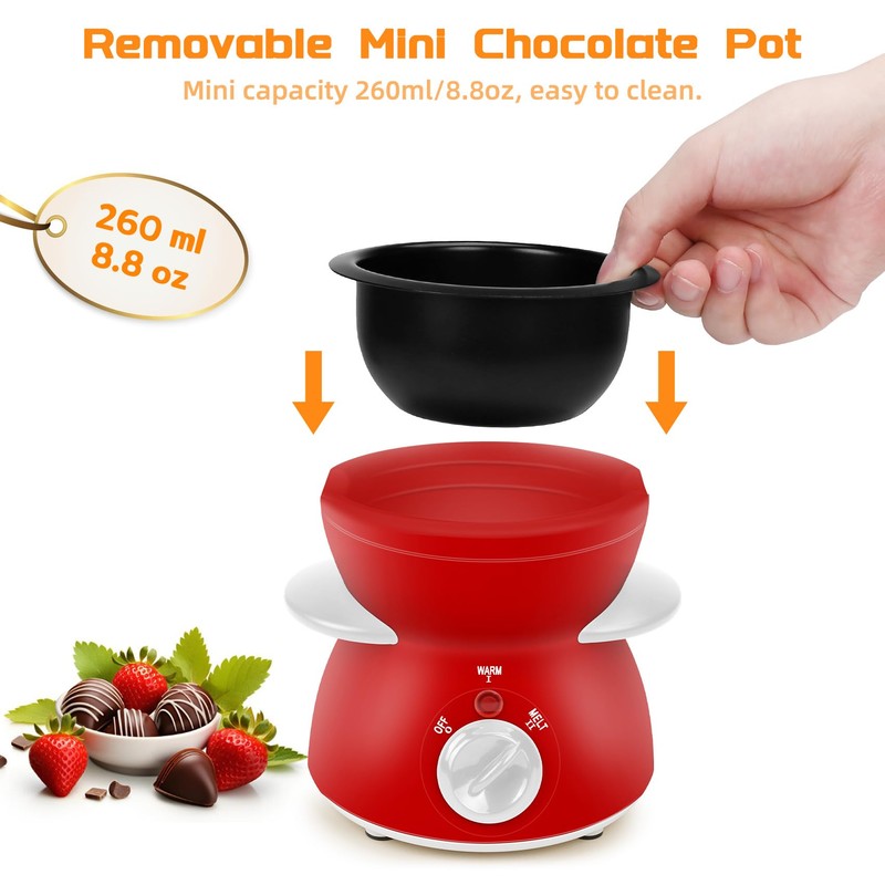 Mini Chocolate Melting Pot, Chocolate Fondue Fountain, 8.79OZ Warmer Machine