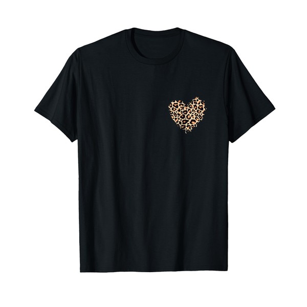 leopard Heart Animal Leopard Cheetah Print Heart Pocket T-Shirt