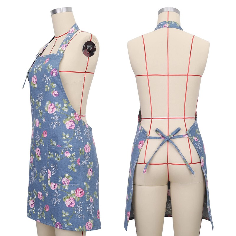 SUSSURRO 2 Pack Floral Aprons with 2 Pockets, Cotton Canvas