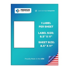 Premium Label Supply White Sticker Full Sheet Shipping Labels – 8.5" x 11" – Laser/Inkjet Compatible – (1 Label/Sheet), 25 Total Sheets - Letter Size
