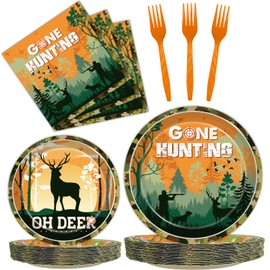Kepeel 96 Pcs Hunting Camo Party Paper Plates Napkins, Oh Deer Baby Shower Birthday Party Decorations Supplies Disposable Dinnerware Tableware for Kids, Serves 24