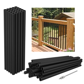 50-Pack 36" x3/4" Aluminum Deck Balusters Hollow Round Deck Railing Spindles Matte Coated Black for Wood and Composite Deck Indoor Outdoor