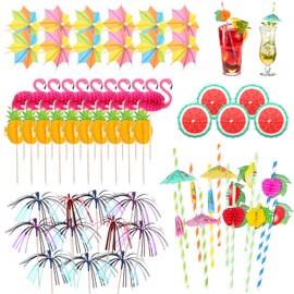 Ailvor Cocktail Accessories for Drinks,80pcs Cocktail Decorations Party Pack Including Drink Umbrellas,Stirring Stirrers, reuseable paper Straws,Sparkler Sticks for Summer Beach Party Food Drink Decoration