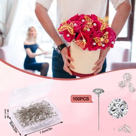 Whaline Wedding Corsages Set 100Pcs Bouquet Wedding Corsages Pins 48Pcs 3D Gold Butterfly Wall Decor 15 Sheet Flower Wrapping Paper Black Red White for Wedding Mother's Day Birthday Party