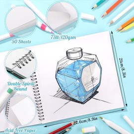 50 Sheets Marker Paper Pad, 8.3√ó8.9 Inch Bleedproof Art Sketch Pad, 73lb/120gsm Drawing Paper Spiral Sketch Book, Painting Coloring Alcohol Marker Paper for Beginners, Artists, Ideal Gift